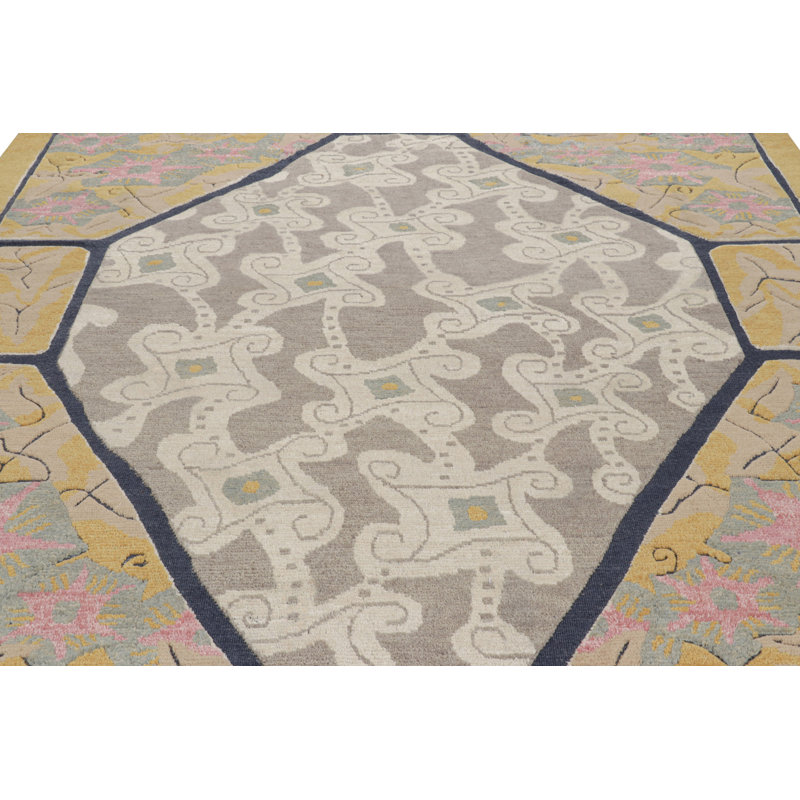 Art Deco Hand Knotted Wool Geometric Area Rug, Rectangle 12' x 15'