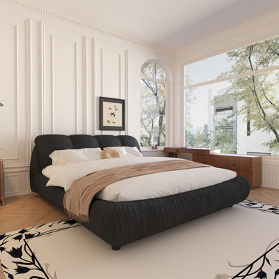 Lit plateforme de luxe avec dossier surdimensionné rembourré, lit plateforme tapissier, lit unique