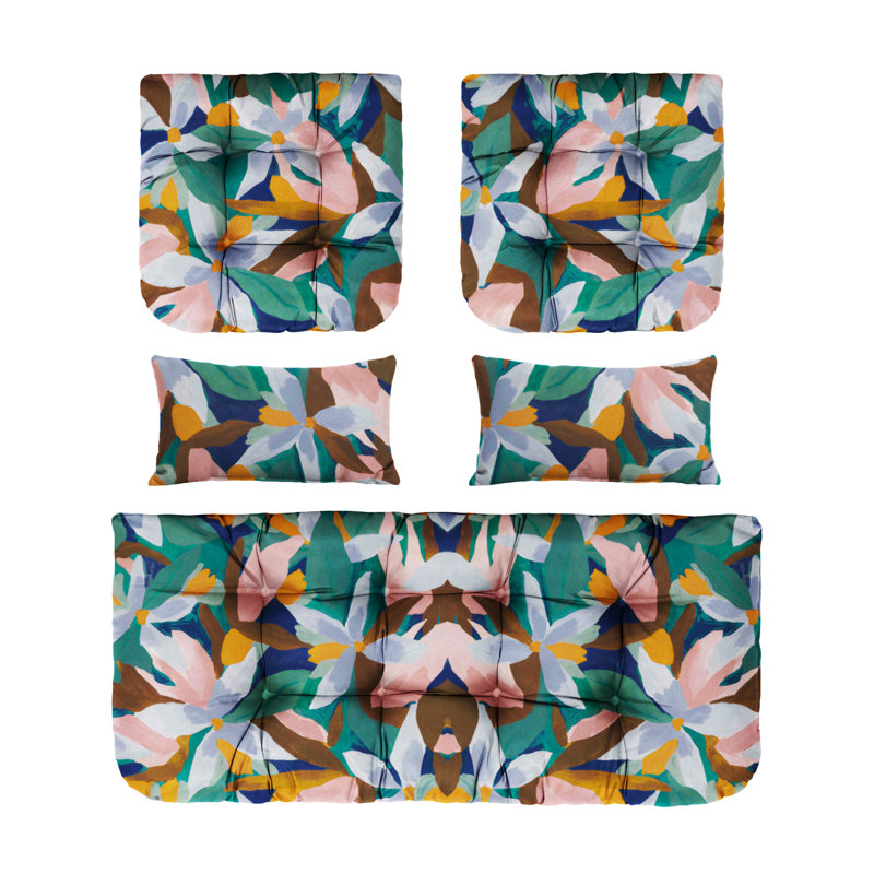 Outdoor Cushions For Settee,wicker Loveseat Cushions With Tie,tufted Patio Cushions 2 U-shaped Set Of 5 Piece,l44xw19，floral