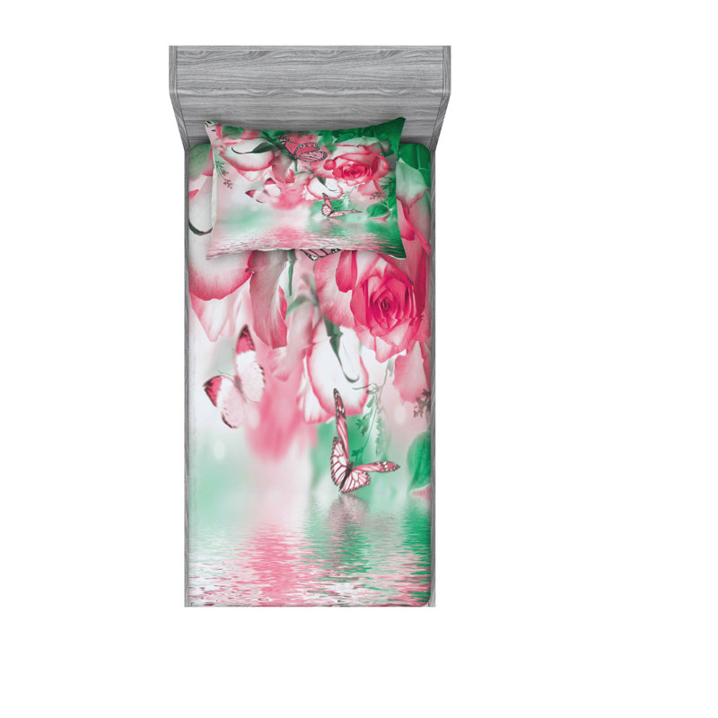 Ensemble de draps rafraîchissant à motif de pétales de roses et de papillons