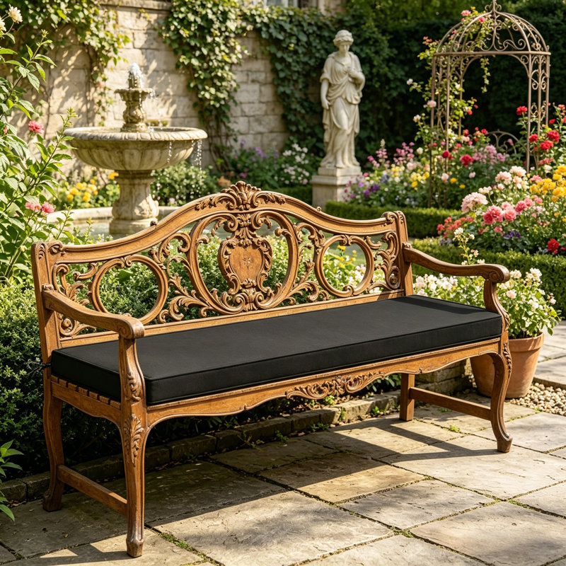 48×18×3 Inch Outdoor Bench Cushion, Waterproof Fade Resistant Non-Slip Patio Bench Pad With Removable Cover For Garden Swing And Porch Sofa, Black
