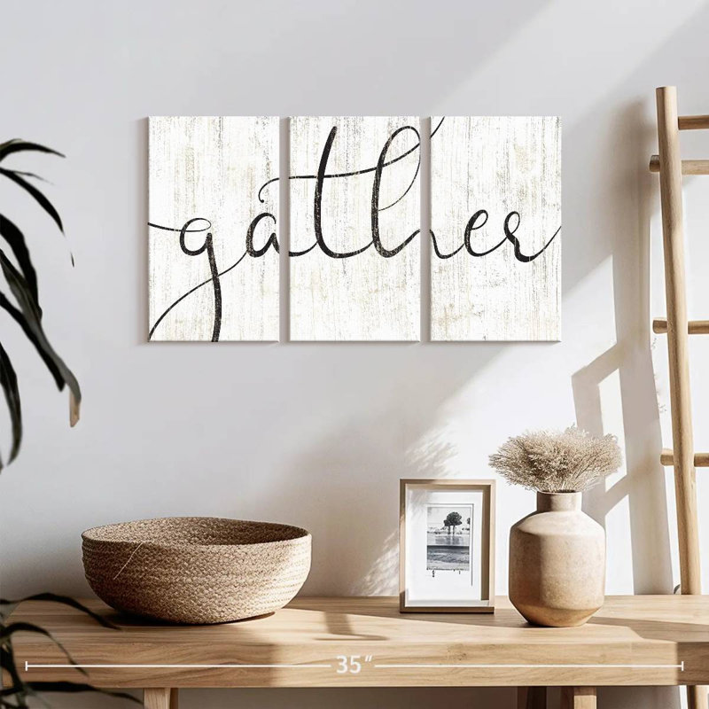 " Gather Calligraphy " 3 - Pieces, 45" H x 92" W x 1.25" D
