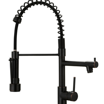 Robinet de cuisine en bronze huilé avec poignée rétractable, poignée simple, rotation à 360 degrés, remplisseur en céramique, jet pour appareil contemporain, finition, rotation, gadget moderne