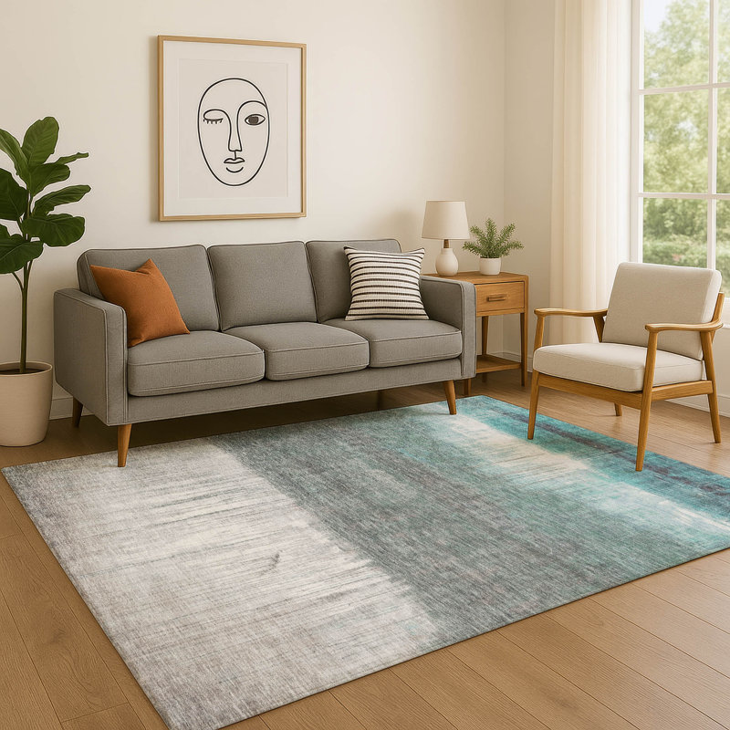 Premium Machine Washable Mayfield Abstract Rug, Teal, 5' x 7'6"