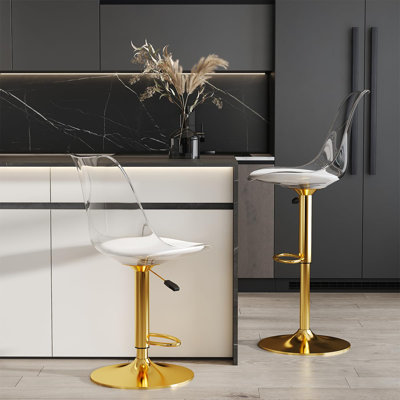 Modern Bar Stools Set Of 2, Adjustable Counter Height Bar Stools With Back For Kitchen & Bar