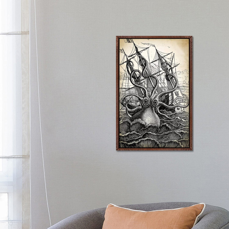 Kraken - Print on Canvas, 101.6 cm H x 66.04 cm W, Brown Framed