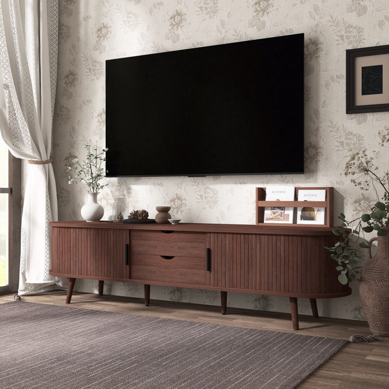 Modern Design TV Stand For 80" Tvs With Rattan-Front Drawer For Living Room