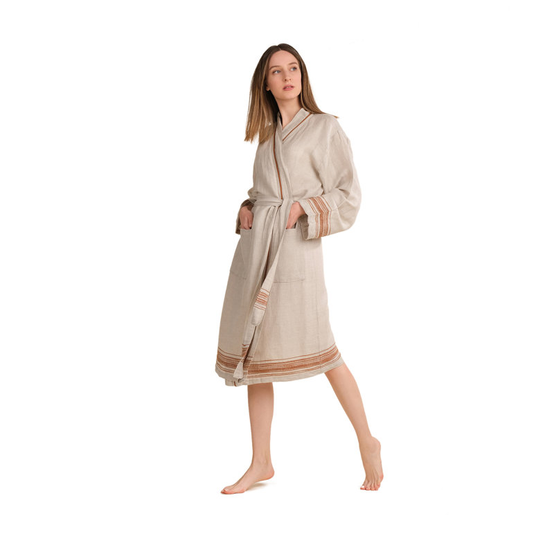 Peignoir 100% coton avec poches, G / TG, Brun / crème
