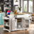 Fluted Kitchen Island With Tilt-out Trash Can, Power Outlet, Internal Storage Rack, 3 Drawers And 3 Open Side Racks-106436476