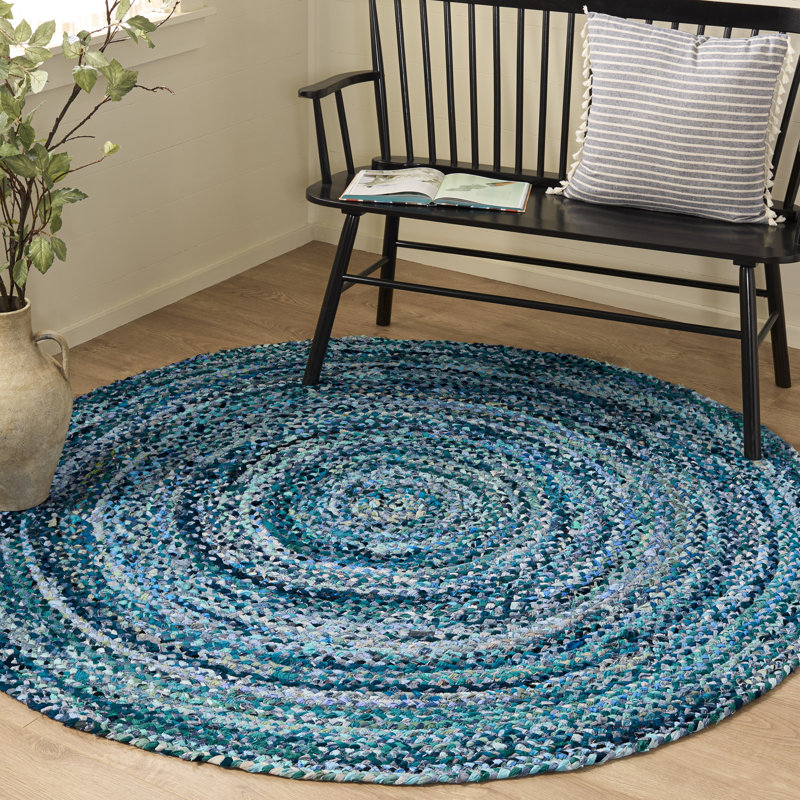 Braided Hand Woven Cotton Solid Color Indoor Rug, Round 6'