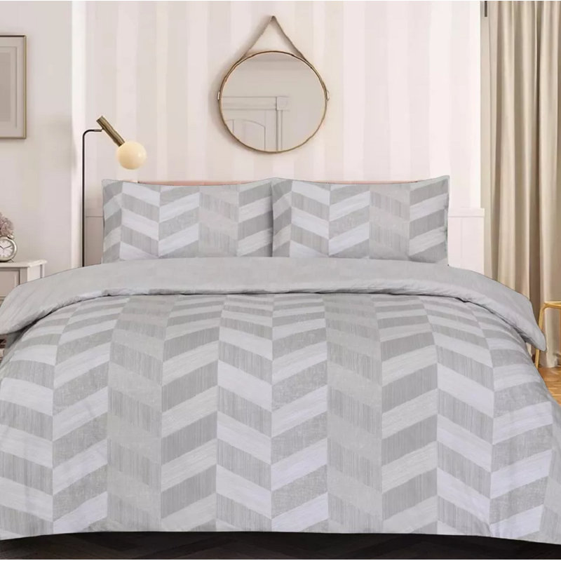 Cotton Blend Duvet Cover Set with Pillowcases, Beige Chevron / Zig Zag, SuperKing Duvet Cover Set + 2 Standard Pillowcases