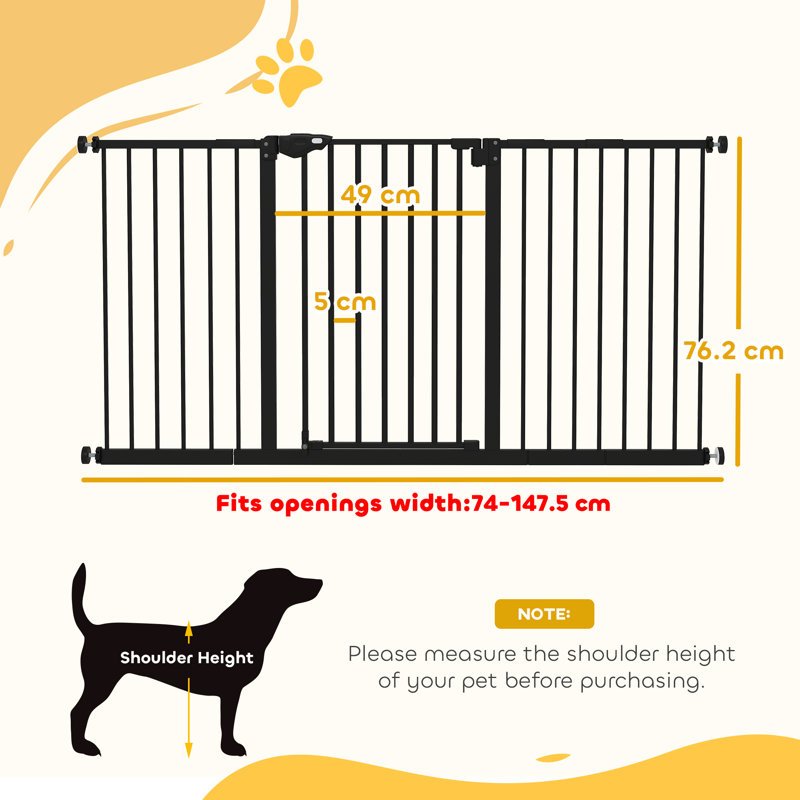 Adjustable Safety Gate with 3 Extensions 4 Adjustable Screws Black