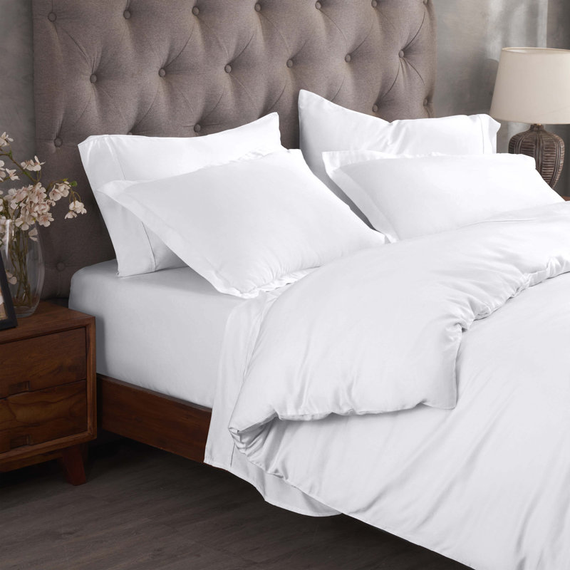 Ensemble de housse de couette 100% coton 300 fils 300 fils, Housse de couette simple + 1 taie décorative, Blanc