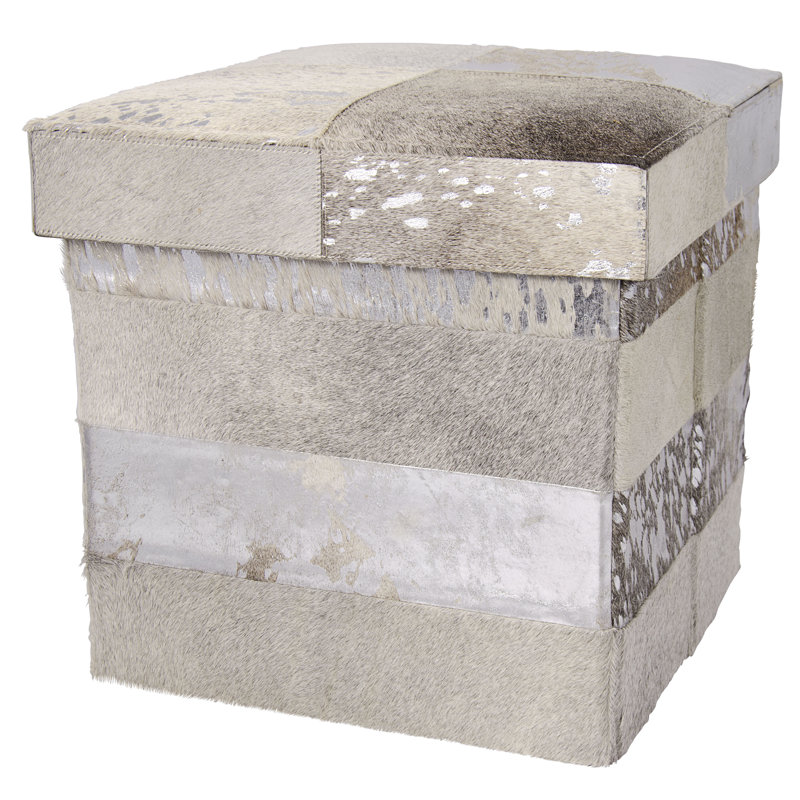 Repose-pieds de rangement rectangulaire en cuir véritable rayé de 17 po Dutson, Cuir véritable blanc