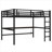 Queen Size Loft Bed For Small Bedroom Space-Saving Sleek Black Metal Frame With Built-In Power Outlets and LED Lights