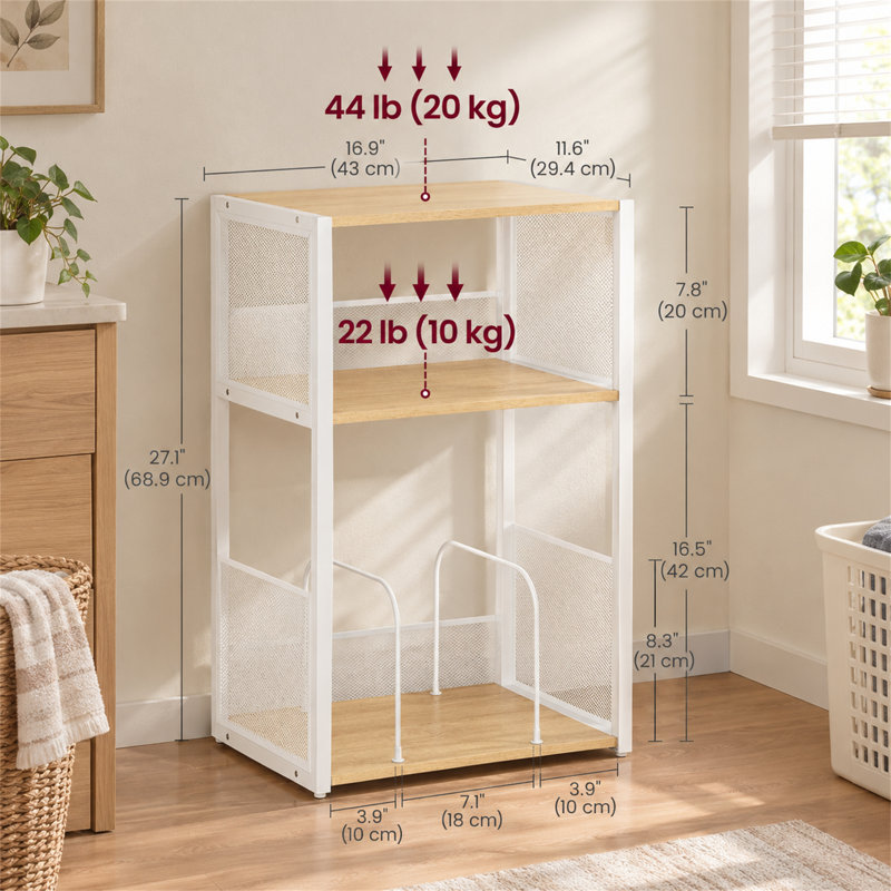 Media Shelves, 68.9 cm H x 43 cm W x 29.4 cm D, Oak and White