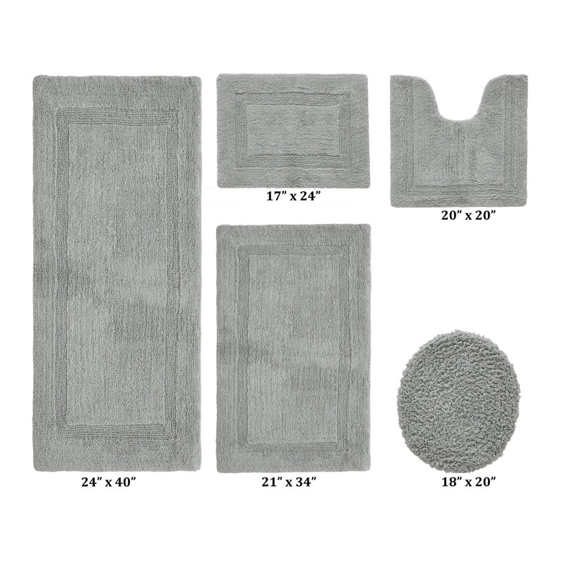 Lux Premium 2370 GSM 100% Cotton 5 Piece Bath Rug Sets, Machine Washable, Super Absorbent & Tufted Weave Reversible Bath Mat for Bathroom, Shower, and Tub, Oeko-Tex Certified Bathroom Rugs, Silver