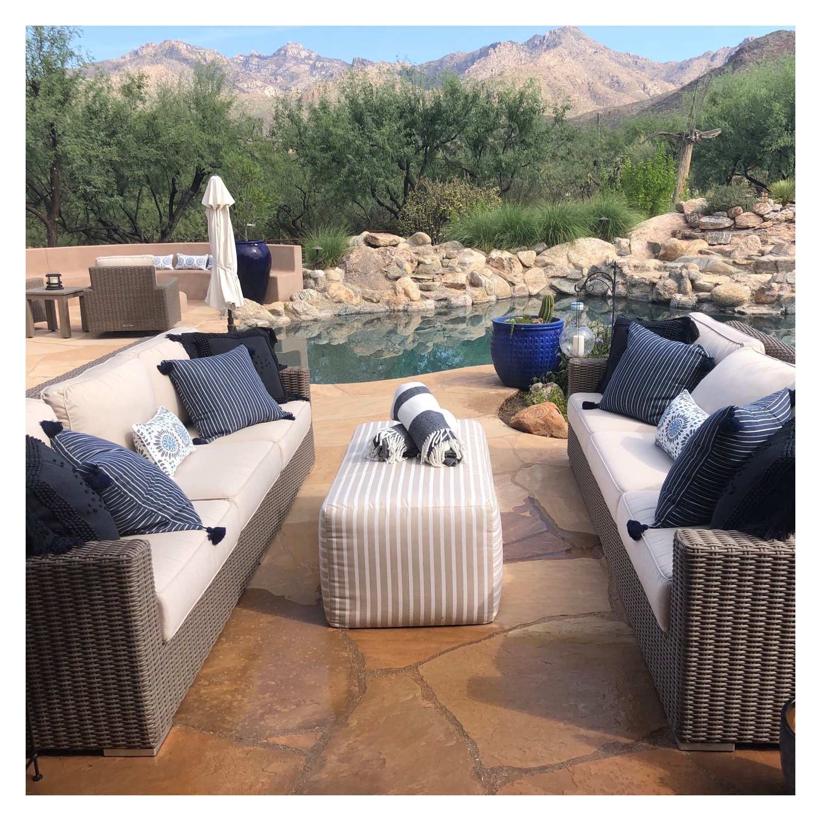 Hania Outdoor Ottoman with Sunbrella Cushions
