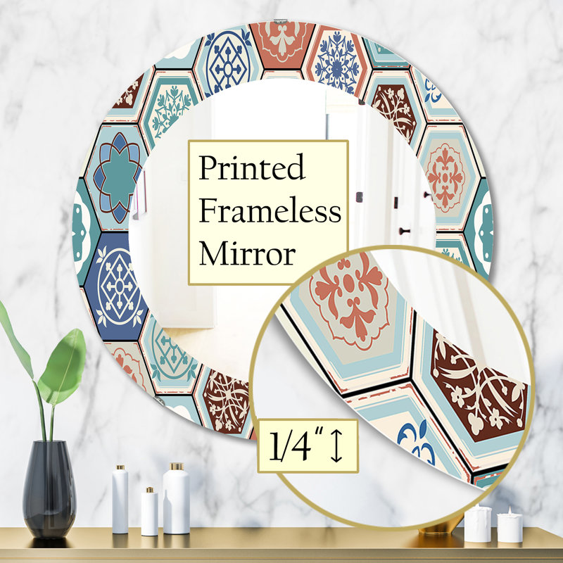 Bleu clair et brun clair - Miroir Mid-Century, H 31,5 po x l po