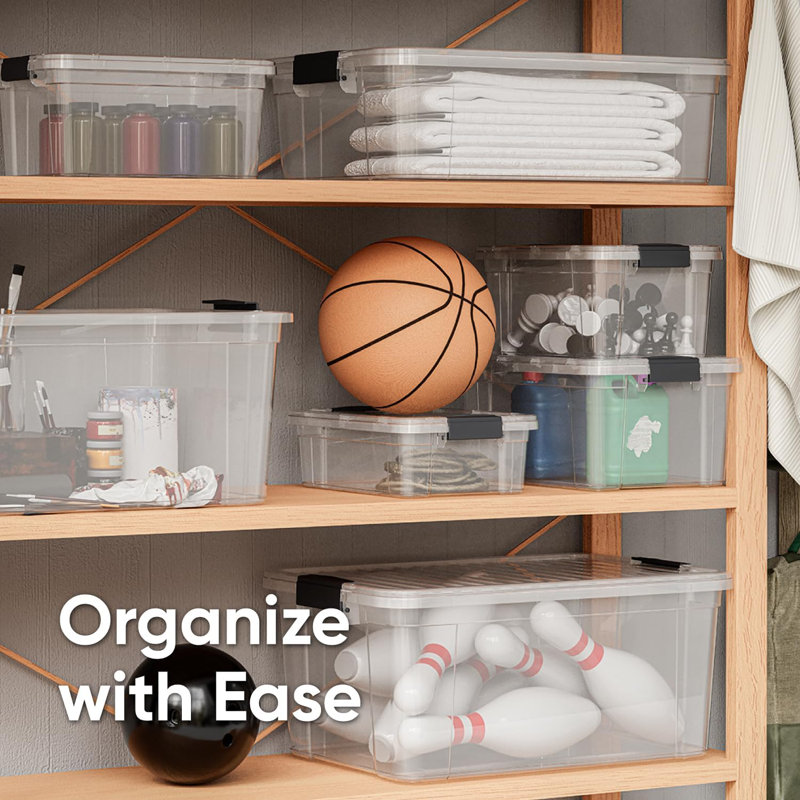 Latitude Run® Clear Storage Bins with Lids, 5 Pack- Plastic Storage Boxes for Home-, 1.27 qt