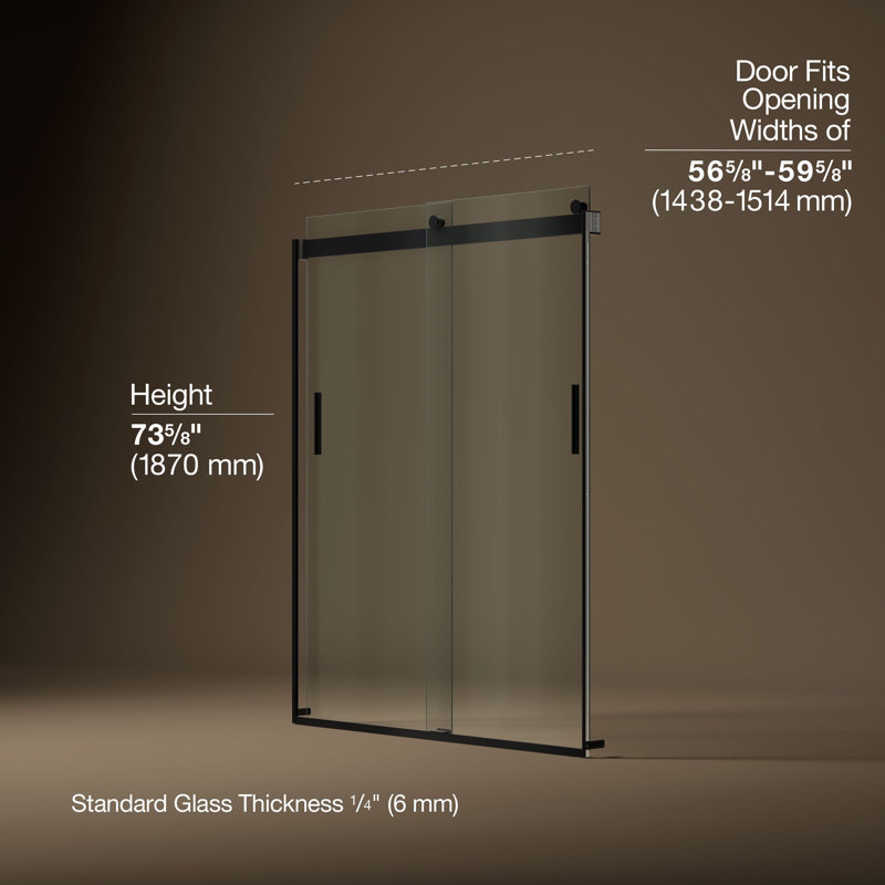 Levity 74" H x 59.63" W Bypass Shower Door with CleanCoat® Technology, Matte Black, Crystal Clear