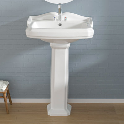TOBILI 26" Tall Glossy Porcelain Rectangular Pedestal Bathroom Sink with Overflow