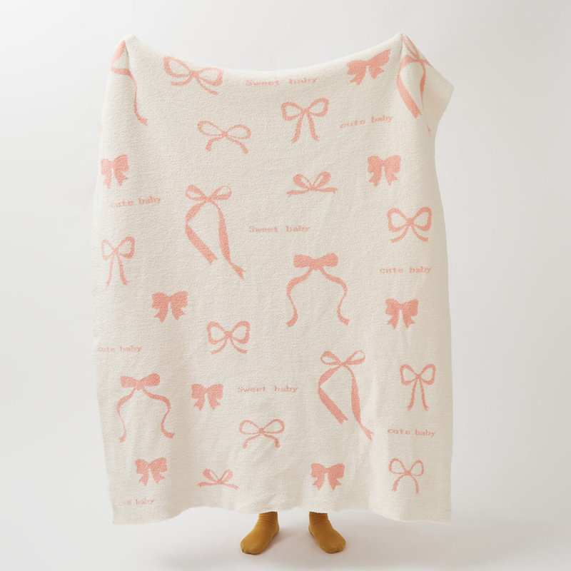 Chenille knit throw blanket with boe tie