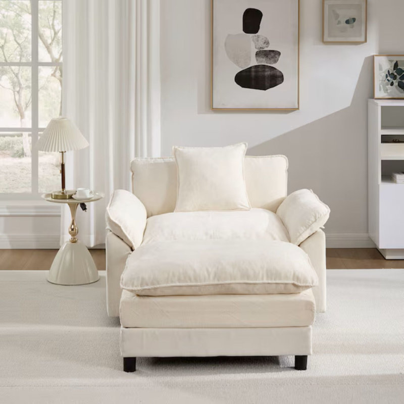 Fauteuil d'appoint moderne avec repose-pieds pour salon, Chenille beige