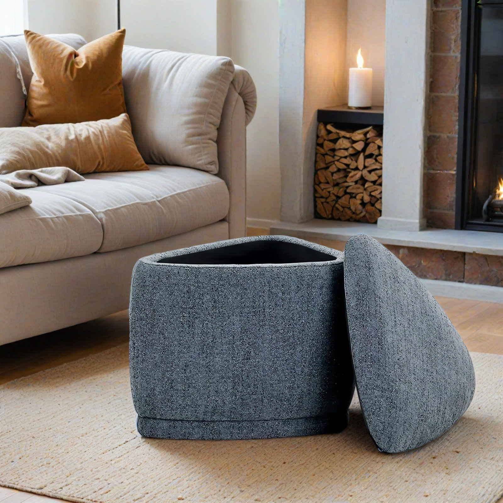 Adna 27" Storage Ottoman, Mellow Steel Blue Chenille