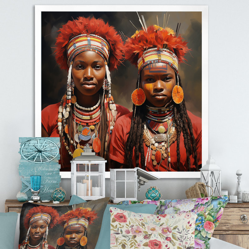 «African Samburi Vibrance II», art mural tendance, Cadre simple blanc, H 16 po x l 16 po x P 1 po