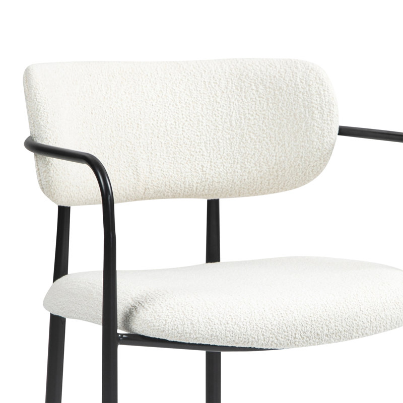 Ensemble de 2 chaises de salle à manger en tissu beige avec accoudoirs et pieds en fer noir Bedivere