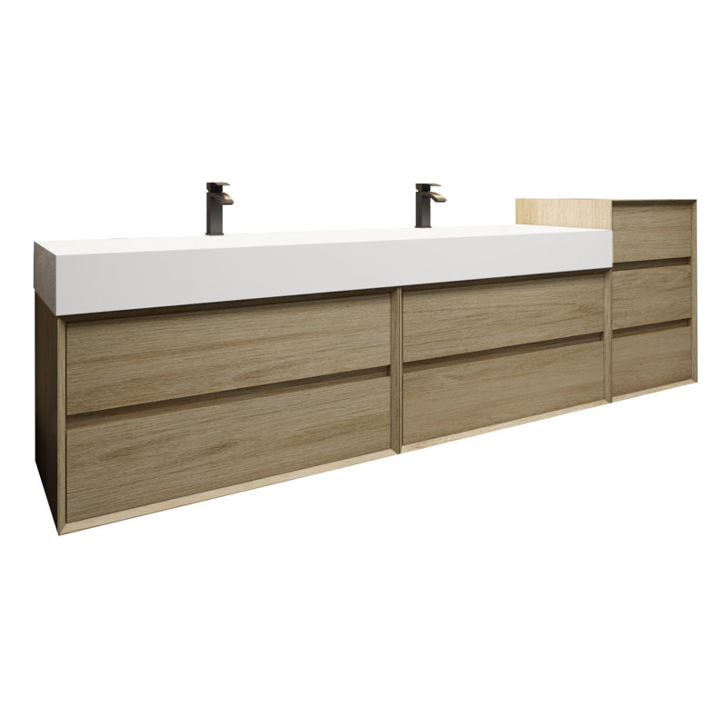 Albizu 79" Wall-Mounted Double Bathroom Vanity, Coffee