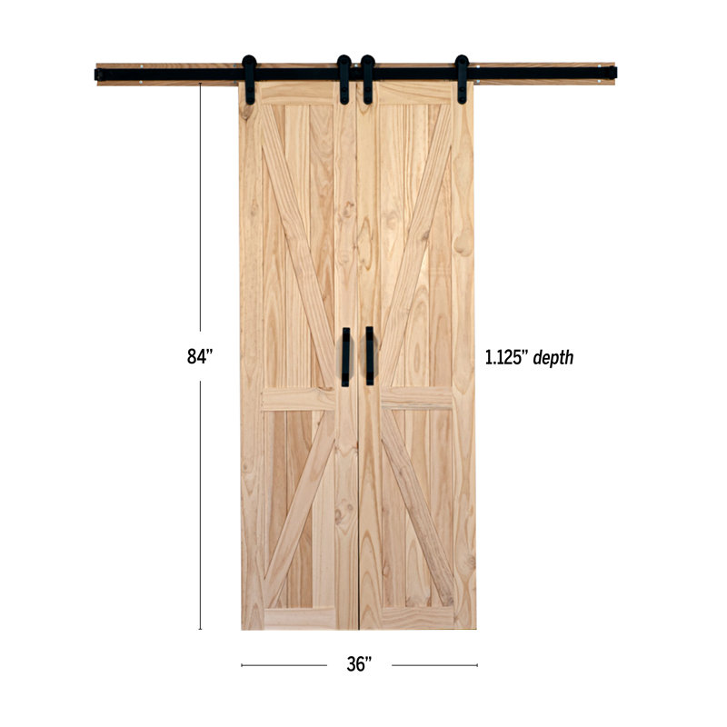 Porte de grange en bois à panneau non fini sans ensemble de quincaillerie d'installation, 36 po x 84 po
