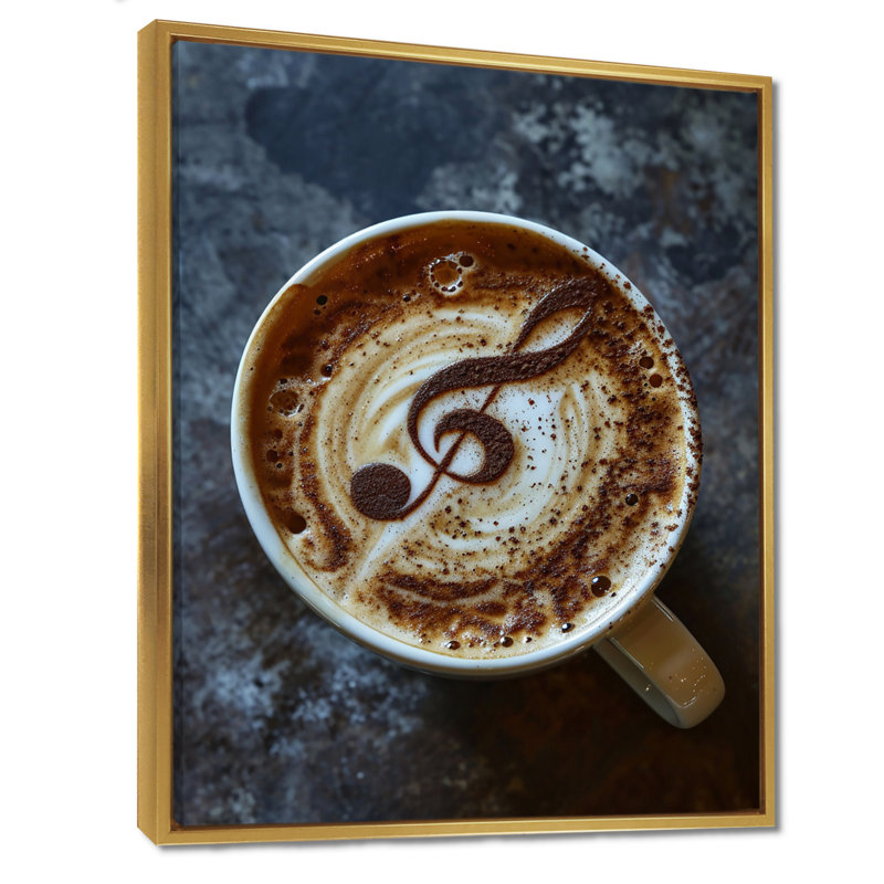 Musical Coffee Art - Coffee Wall Art Living Room, H 44 po x l 34 po x P 1,5 po, Toile avec cadre flottant or