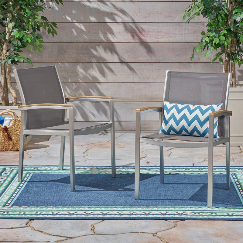 Claypool Premium All-Weather Wicker Outdoor Dining Armchair, Stainless Steel