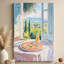 "Pizza sur une table avec vue sur les collines", impression sur toile de style impressionniste. Peinture moderne, galerie profonde de 1 po, 24 po x 36 po