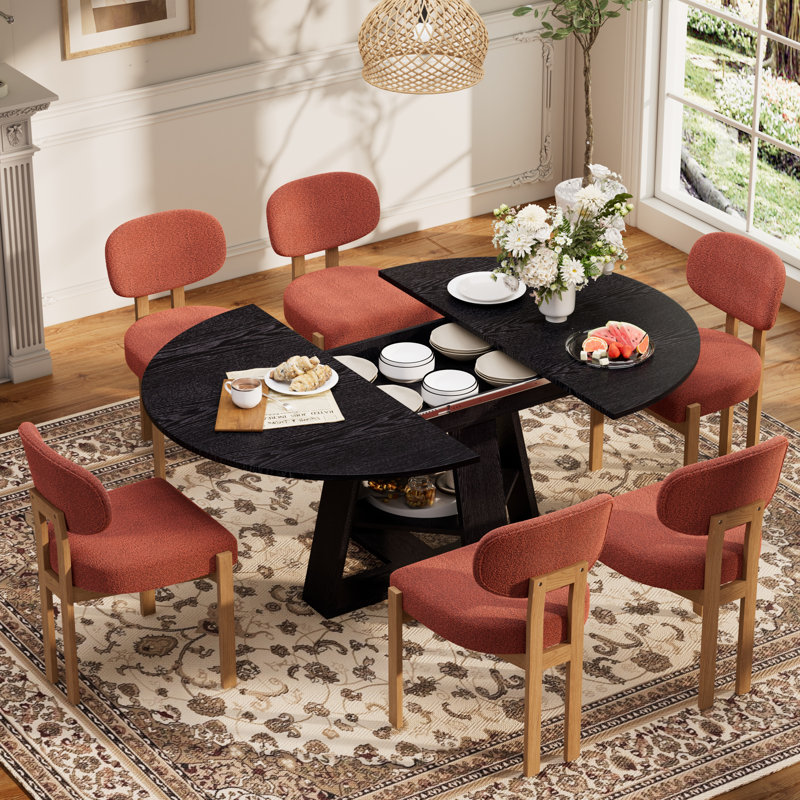 Ensemble de salle à manger multifonctionnel extensible de 43,3 po à 59 po avec tablette de rangement et chaises en tissu de chenille, table de salle à manger familiale peu encombrante