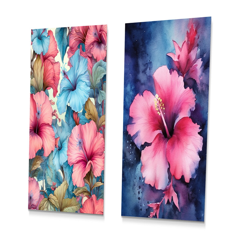 Ensemble de 2 décorations murales en métal Tropical Hibiscus Beauty - Hibiscus, H 32 po x l 32 po