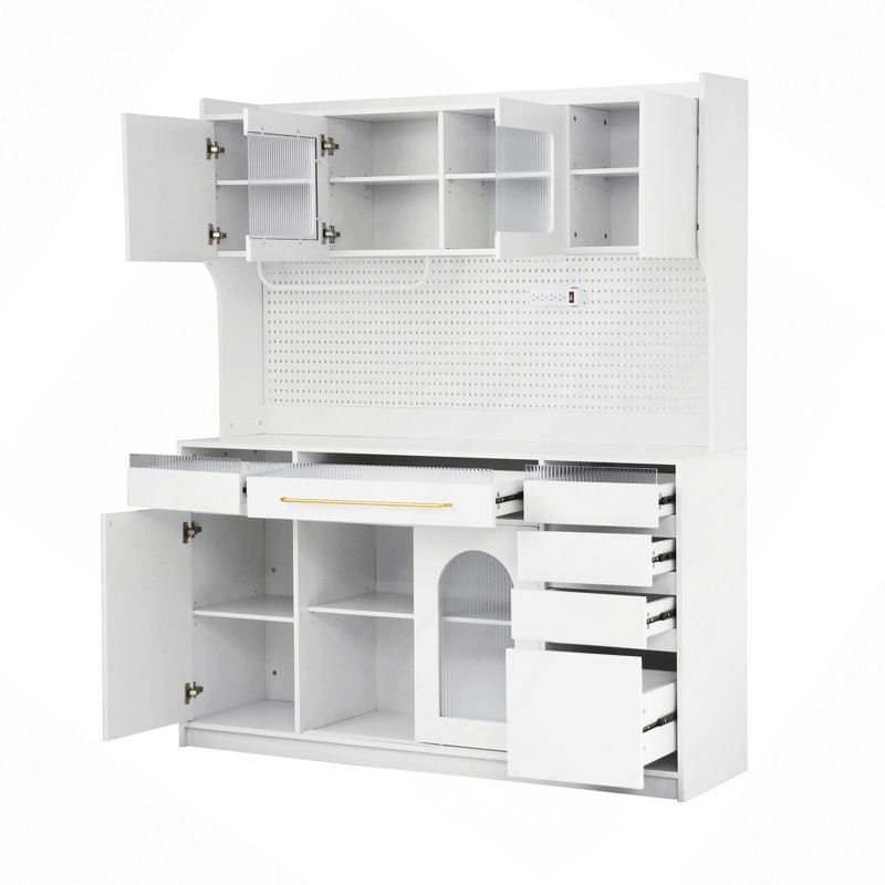 Grande armoire de rangement avec 6 tiroirs et 5 armoires, Blanc