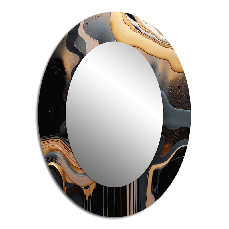 Gold And Black Marble Mirage II - Large Oval Wall Mirror On Metal, 40" x 30"