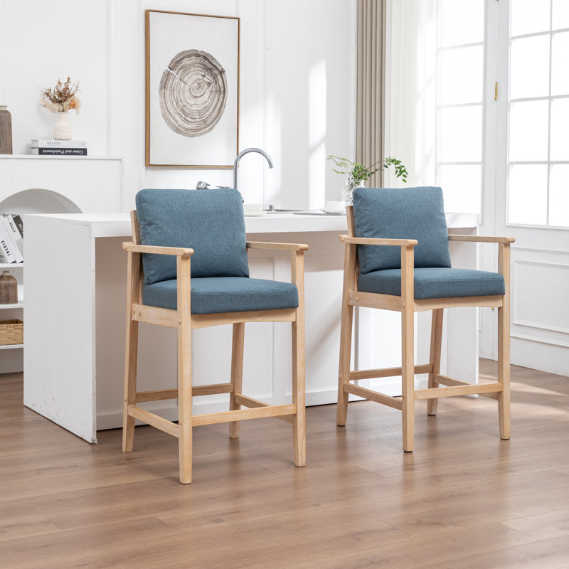 Willbanks 27.5” Tall Solid Wood Bar Stools (Set Of 2), Blue