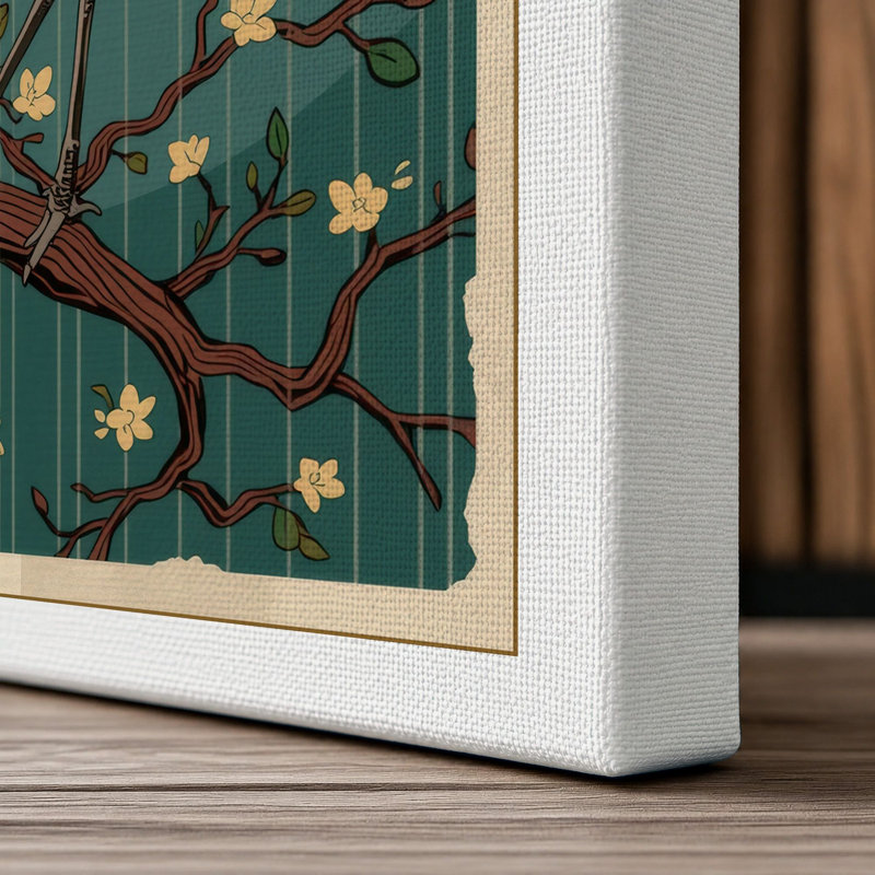Crane Under Moon Japandi - Wrapped Canvas, 30x20 - 76.2 x 50.8 cm, White Border