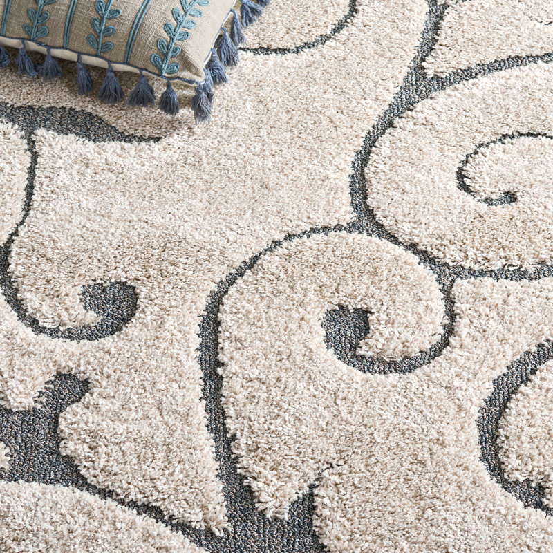 Chaffin Shag Performance Solid Color Rug, Rectangle 6' x 9', Beige/Blue Gray