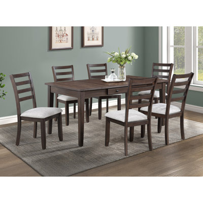 7Pc Dining Set Multifunctional Table Upholstered Chair Rich Wood Finish Dual Ended Hidden Storage Compartments Two Built-In Side Drawers Wooden Dining Room Furniture Wooden Dining Room Furniture