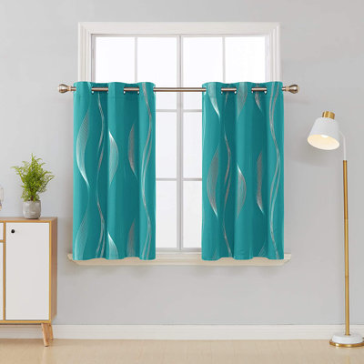 Spurgh Sliver Wave Foil Print Blackout Thermal Grommet Curtain Panels (Set of 2)