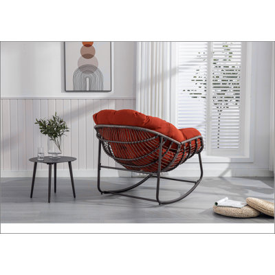 Chaise berçante d'extérieur en rotin, fauteuil inclinable et berçant rembourré pour le porche, le salon, le patio et le jardin