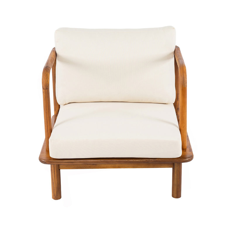 Fauteuil club en acacia avec coussin crème