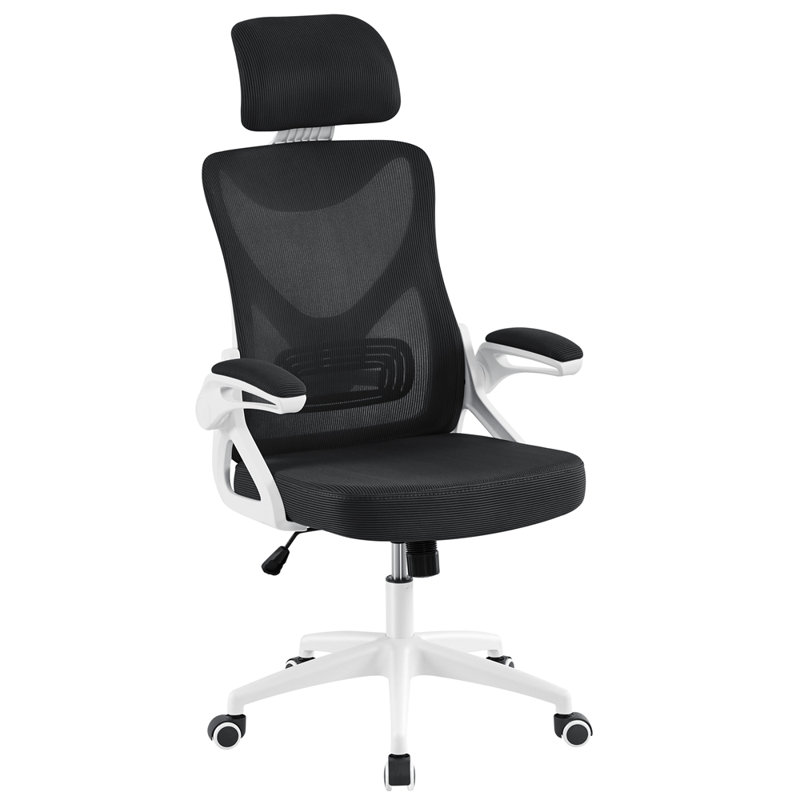 High Back Mesh Swivel Ergonomic Task Office Chair with Flip-Up Arms, White/Black