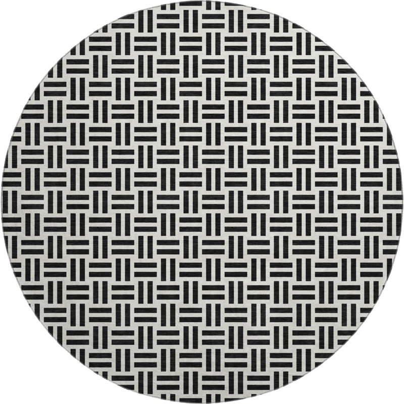 Tapis noir Prisco lavable à la machine de qualité supérieure, Rond 8 pi