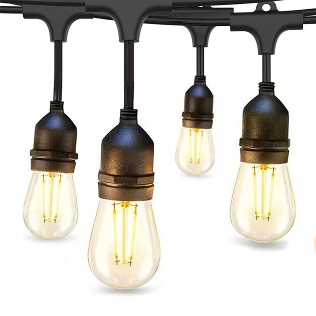 String Lights Main Powered 48FT 2W LED Outdoor Festoon Lights IP65 Waterproof Connectable Shatterproof, Commercial Grade Outdoor Garden Lights For Pat